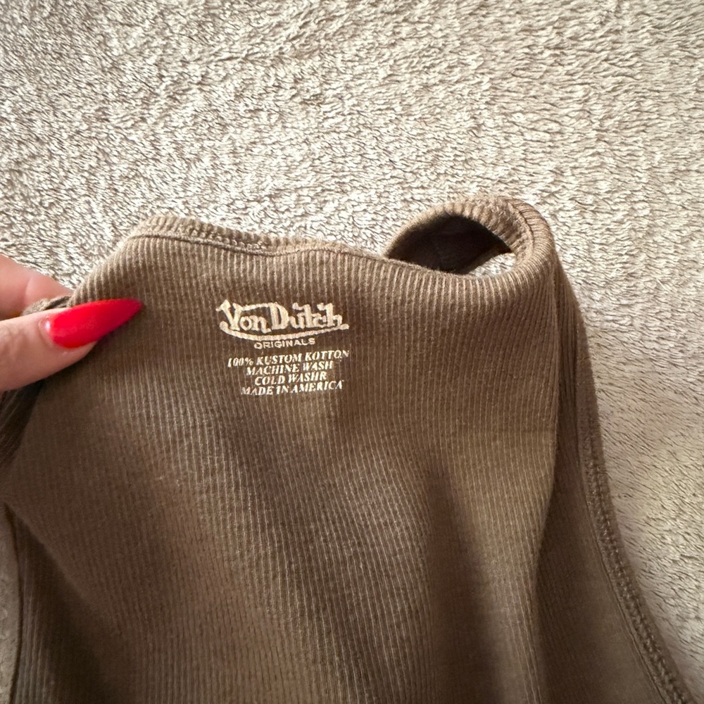 Von Dutch Kahki Brown Graphic Tank Top - Picture 2 of 5